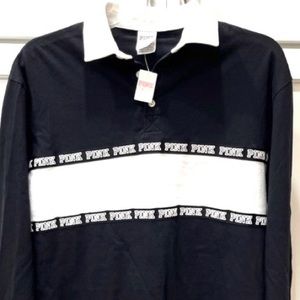XS PINK VICTORIA SECRET LONG SLEEVE COTTON SHIRT W COLLAR BLACK & WHITE